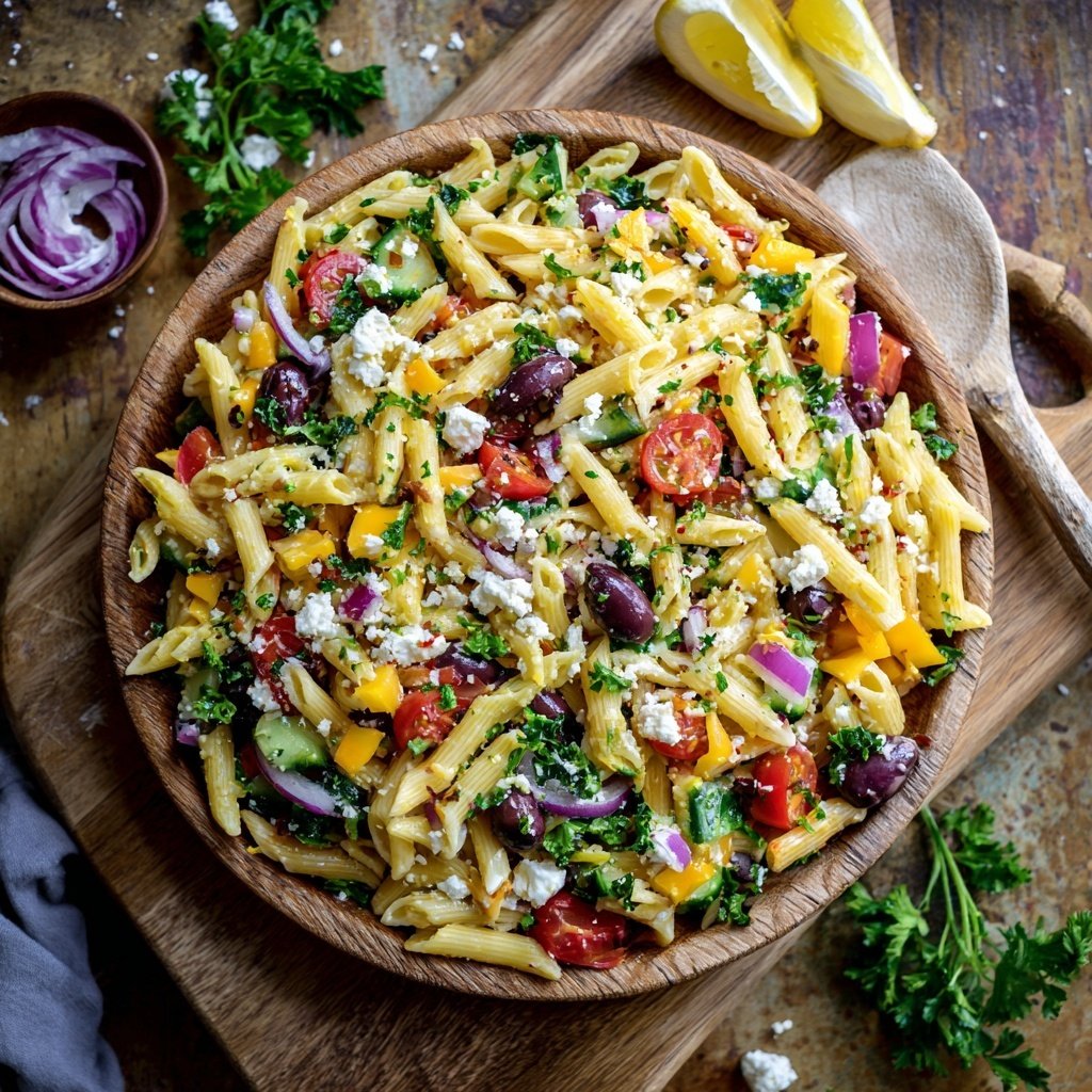 Mediterraner Nudelsalat Mit Zitronen Dressing