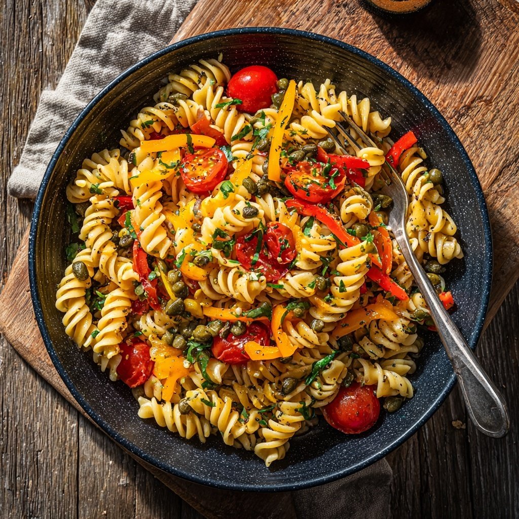 Mediterraner Nudelsalat Mit Kapern